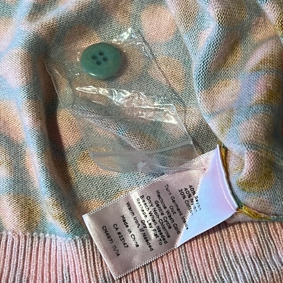 Talbots Chic Button Back Teal and Yellow Pear Patterned Sweater Top Size XL - Picture 12 of 14